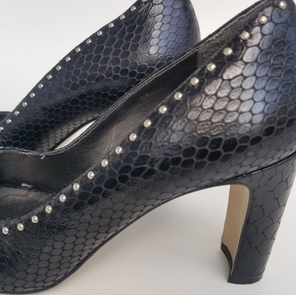 Talbots Black Textured Open Toe Heels, Size 8b - image 7